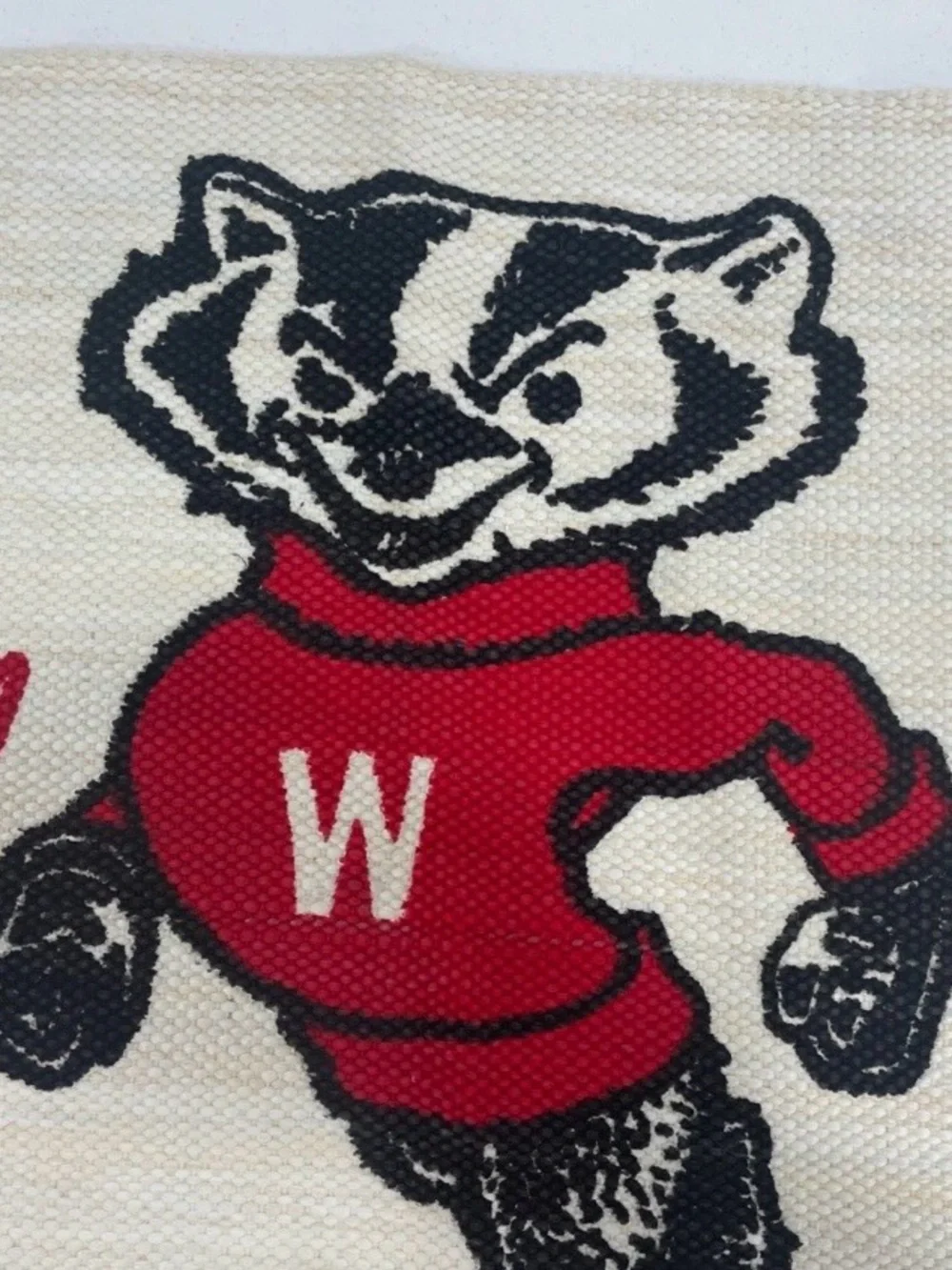 Vintage  Wisconsin Badgers Bucky Country Big Sport Woven Display Banner Rug NWT